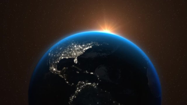 Earth from Space Sun Light Stars - 3D Animation 4K