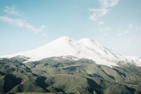 Mount Elbrus with snowy peaks.
