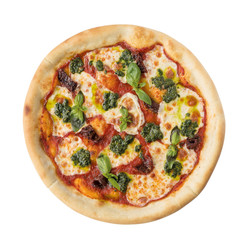 Margarita pizza with dried tomatoes and pesto sauce