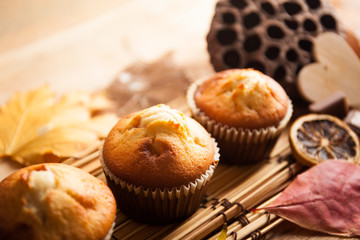 Autumn background with cup coffee