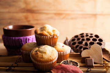 Autumn background with cup coffee