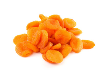 Heap of dried apricots isolated