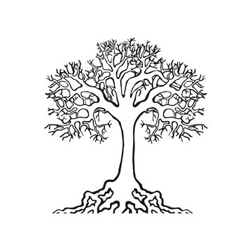 tree natural symbol on white background realistic and handmade stroke small roots