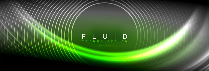 Neon glowing fluid wave lines, magic energy space light concept, abstract background wallpaper design