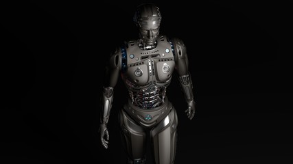 3D Render Futuristic Robot man walking