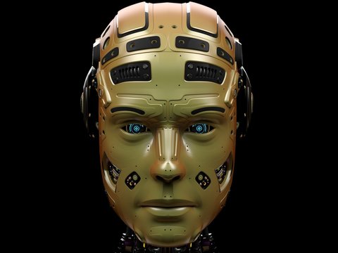 3D Render Futuristic Robot Head on black background