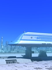 Obraz premium Space Passenger Liner Taking Off Daylight 3D Illustration