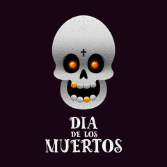 Day of the dead poster with skull on dark background