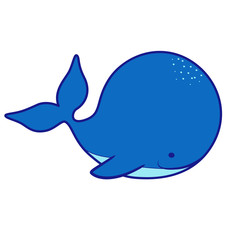 Cute cartoon whale isolated on white background. Vector illustration