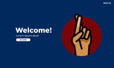 Welcome Web Page UX Design With Fingers Crossed Vector Illustration