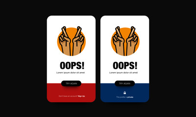 Oops Page UX Design With Fingers Crossed Vector Illustration for Smart Mobile Phone