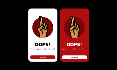 Oops Page UX Design With Fingers Crossed Vector Illustration for Smart Mobile Phone