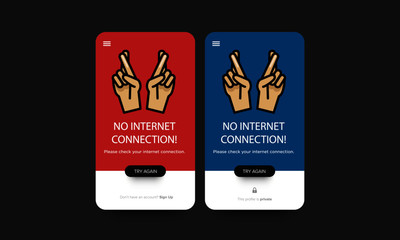 No Internet Connection Page UX Design With Fingers Crossed Vector Illustration for Smart Mobile Phone