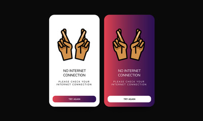 No Internet Connection Page UX Design With Fingers Crossed Vector Illustration for Smart Mobile Phone