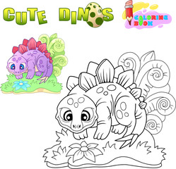 cartoon cute stegosaurus, funny illustration coloring book