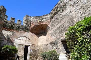 Wall interior of Trigonion Tower. Castles at Thessaloniki, Greece. Trigonion Tower, Ano Poli...
