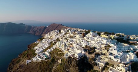 village with villa on the island of Santorin in aerial view, greece