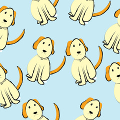 Dogs on blue background, seamless pattern image