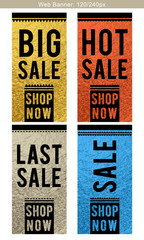 Set of golden color glittering banners for sale offer, vector illustration