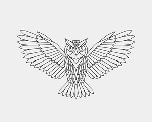 Obraz premium Sowa geometryczna. Ptak wielokątne liniowe streszczenie. Ilustracji wektorowych