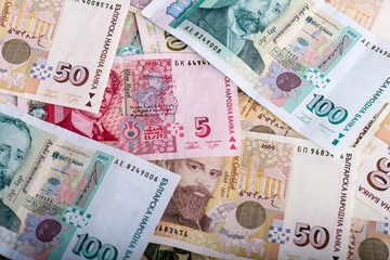 Fototapeta na wymiar Bulgarian money (BGN), various banknotes, fiat currency