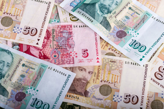Bulgarian money (BGN), various banknotes, fiat currency