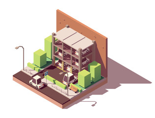 Fototapeta premium Vector isometric automated car parking system