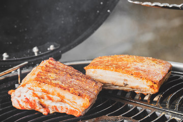 Crispy pork on grill