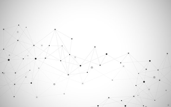 Geometric abstract background with connected dots and lines. Molecular structure and communication. Digital technology background and network connection.