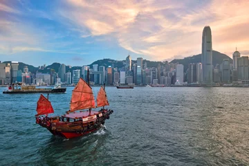 Foto op Plexiglas Junkboot in Hong Kong Victoria Harbour © Dmitry Rukhlenko