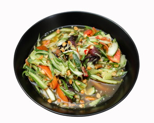 cucumber som tam on black dish top view