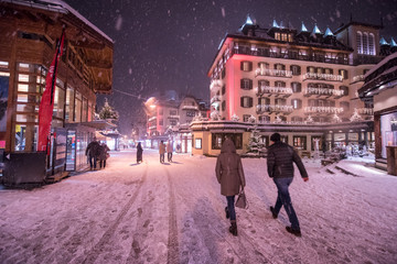 snowy streets of the Alpine mountain village