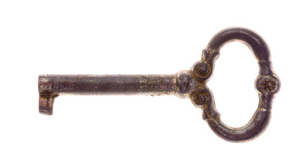 Old vintage key isolated on white background. Retro key.