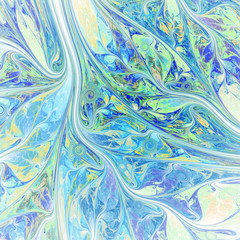 Abstract exotic tropical blue leaves. Digital fractal art. 3d rendering.
