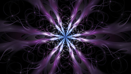 Abstract intricate violet ornament. Fantastic fractal mandala. Psychedelic digital art. 3d rendering.