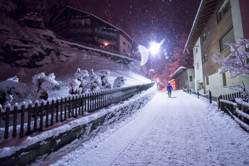 snowy streets of the Alpine mountain village