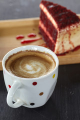 Coffee cup and Red Velvet Cake