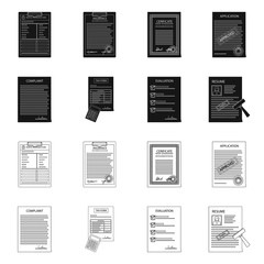 Vector illustration of form and document symbol. Collection of form and mark stock vector illustration.