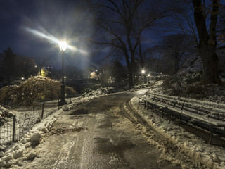 Central Park, New York City in winter after snow