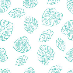 Fototapeta na wymiar Monstera leaves vector seamless pattern. Tropical textile print.