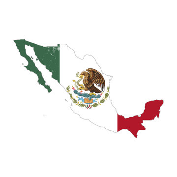Mexico country silhouette with flag on background, isolated on white