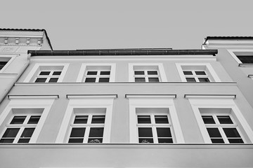 Classical building facade. Classic European architecture. Black and White
