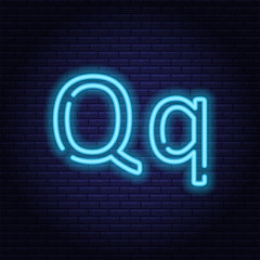 Blue neon letters, font on dark blue background. Vector illustration of eps 10.