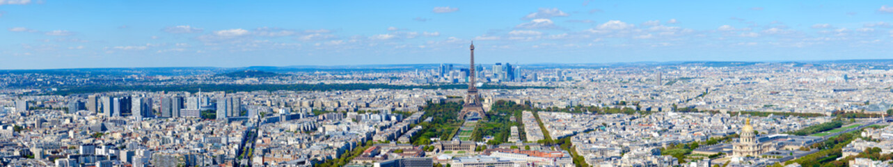 Scenic panoramic view from above on Eiffel Tower, Champ de Mars, Paris, France