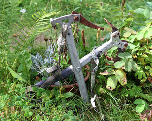 two crossed ice axes at gravesite, Talkeetna Cemetery, Alaska, USA