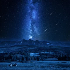 Papier Peint photo autocollant Tatras Stunning milky way and falling stars over Tatra mountains
