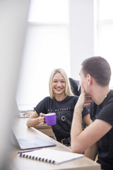 Fototapeta premium young project team working together at meeting room at office.Horizontal.Blurred background.Flares. Startup