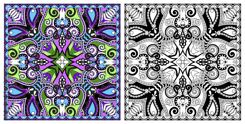 Poster coloring pages, coloring book for adults, authentic carpet desig