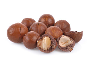 Macadamia nut isolated on white background.