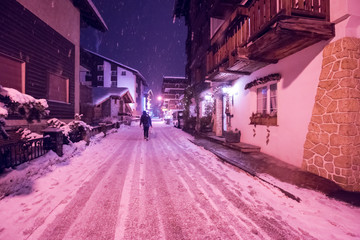 snowy streets of the Alpine mountain village